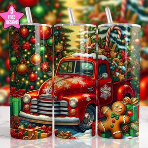 Christmas Red Truck Tumbler Wrap,Holiday Gift 20oz Skinny Tumbler Sublimation Design,Christmas Winter  Sublimation Wrap,Digital Download