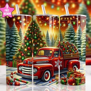 Christmas Red Truck Tumbler Wrap for Holiday Lovers,Festive 20oz Skinny Tumbler Sublimation Design, Xmas Truck Tumbler Wrap PNG,Holiday Gift