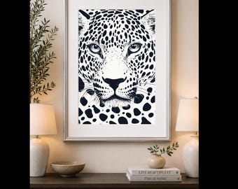 Silent Gaze™ | Black & White Leopard Wall Art | Modern Wildlife Print | Wild Kingdom Collection | Luxury Printable Wall Art
