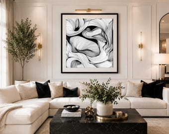 Black & White Abstract Wall Art | Minimalist Line Art Printable | Modern Organic Wall Decor | Digital Download | Luxury Neutral Artwork
