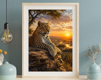 Leopard Wall Art | African Wildlife Sunset Print (Digital Download) Leopard Print