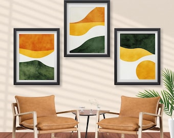 Earth Tone Abstract Landscape Art Set – Mid-Century Modern Prints (Digital Download)