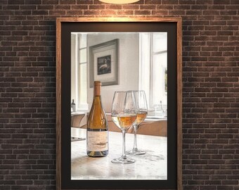 Golden Hour Wine Print, Minimalist Kitchen Bar Decor (Digital Download)