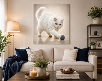 White Cat Playful Portrait Print | Ragdoll Pet Lover Wall Art (Digital Download)
