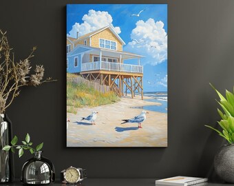 Seaside Haven Coastal Print | Beach House Art, Oceanfront Cottage Scene (Digital Download)