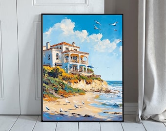 Cliffside Retreat Printable Art | Mediterranean Villa Ocean View (Digital Download)