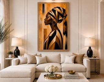 African Queen Portrait | Gold Black Wall Art | Elegant Afrocentric (Digital Download)