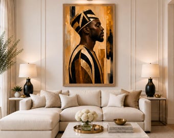 African King Portrait Print | Luxury Gold Black Art, Afrocentric Wall Decor (Digital Download)