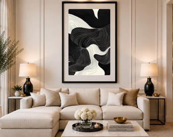 Black and White Abstract Wall Art | Modern Minimalist Printable | Organic Line Art | Digital Download | Luxury Neutral Wall Decor