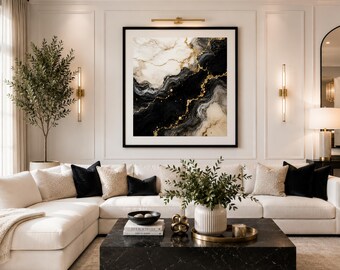 Black Gold Marble Abstract Wall Art | Luxury Modern Neutral Decor (Digital Download)