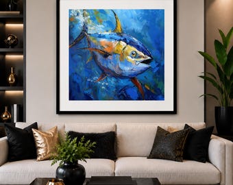 Bluefin Tuna Wall Art | Coastal Fish Decor | Ocean Printable Wall Art | Sport Fishing Artwork | Bluefin Tuna Painting | Beach House Decor
