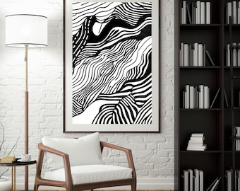 Organic Line Waves Art Print • Black & White Abstract Minimalist Drawing • Modern Printable Wall Decor