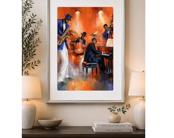 Midnight Jam Session™ | Jazz Band Wall Art | African American Musicians | Piano & Saxophone Artwork | Music Room Decor | Digital Download
