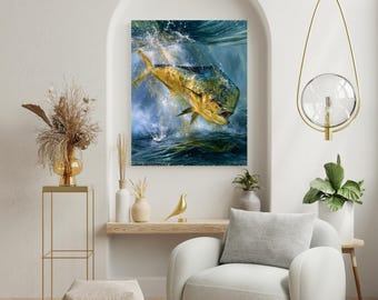 Golden Mahi-Mahi Fish Wall Art | Coastal Fishing Decor (Digital Download)