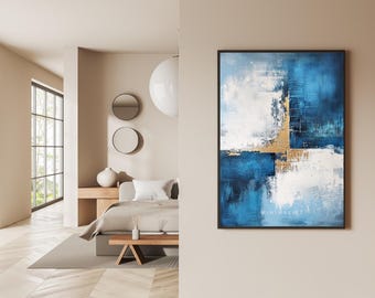 Blue and Gold Abstract Art Print • Modern Minimalist Decor (Digital Download)