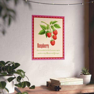 Raspberry Botanical Print Poster, Vintage Wall Art, Home Decor, Kitchen Decor, Gift for Garden Lovers, Floral Art