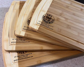 LARGE Individuell gravierte personalisierte Metzgerei Block schneiden Charcuterie Brett klein Unternehmen Werbe Marketing Laser graviert 10 STÜCK