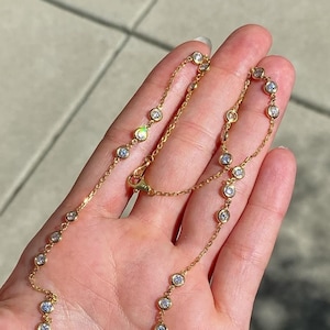 3 mm Round Moissanite Diamond Necklace Bezel Set Moissanite Necklace Cluster Round Cut Necklace 14k Yellow Gold Anniversary Gift For Her 16&quot;