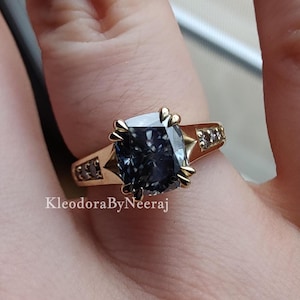 2.55 Ctw Channel Set Gold Wedding Ring Dark Gray Cushion Cut Moissanite Ring Grey Moissanite Ring Diamond Engagement Ring Vintage Woman Ring