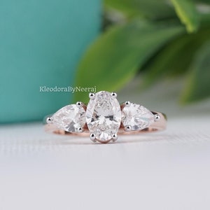 1.55 Carat IGI Certified D/VS2/ Oval Cut Lab Grown Diamond Ring/ Three Stone Engagement Ring/ Rose Gold Anniversary Gift Ring For Women