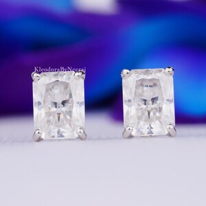 Moissanite Stud Earring Radiant Moissanite Earring 2 + 2 Ct Radiant Cut Stud Earring 14k White Gold Screw Back Earring Diamond Wedding Gift