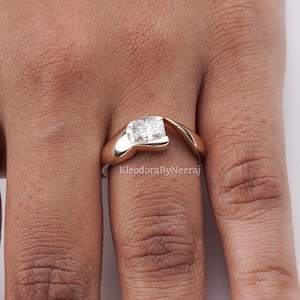 Radiant Shape Moissanite Wedding Ring/ East West Moissanite Ring/ 14K Solid Yellow Gold Diamond Ring/ Gift Ring For Mom/ Diamond Gift Ring