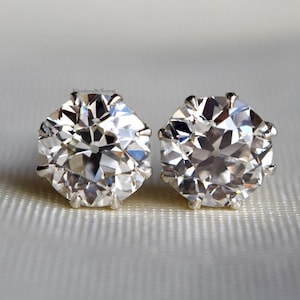 Antique Round Cut Moissanite Earring Old European Cut Earring 1 + 1 Ct Round Cut Stud Earring Old Mine Cut Moissanite Stud Earring For Gift