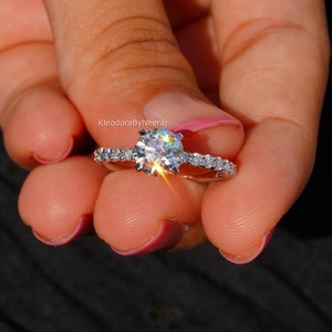 2.00 Carat E/VVS2 IGI Certified Lab Grown Diamond Ring/ Solitaire Diamond Engagement Ring/ Round Cut Diamond Ring/ Pave Set White Gold Ring