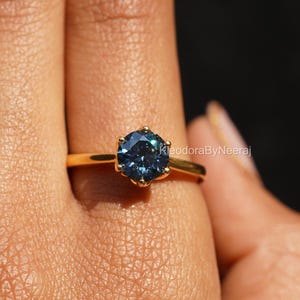 Solitaire Engagement Ring/ Round Cut Moissanite Ring/ 1.50 CT Blue Moissanite 14K Gold Ring/ Prong Set Diamond Ring/ Gift Ring For Women