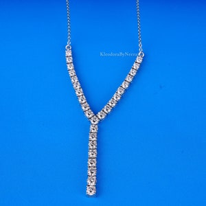 3.67 Carat D/VS2 IGI Certified/ Round Cut Lab Grown Diamond Necklace/ Y-Shaped Tennis Diamond Necklace/ 18K Gold Chain Necklace/ Gift Her