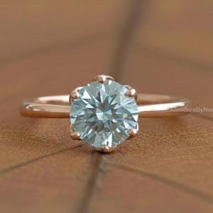 1.50 Ct Blue Moissanite Ring Round Cut Ice Blue Moissanite Engagement Ring Solitaire Moissanite Wedding Ring White Gold Diamond Ring VVS1