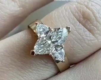 Marquise Cut Moissanite Diamond Ring Three Stone Moissanite Ring 2.00 Ctw Moissanite Wedding Ring Wide Band Moissanite Ring Gift For Women
