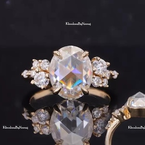 2,20 Ctw antieke ovale roos geslepen ring Moissaniet bruiloft bruids ring, unieke cluster roos geslepen diamanten verjaardag ring, voorstel ring voor haar