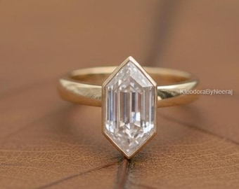 2.50 Ct Hexagon Cut Diamond Ring Hexagon Moissanite Ring Bezel Set Moissanite Engagement Ring Solitaire Wedding Ring Yellow Gold Bridle Ring
