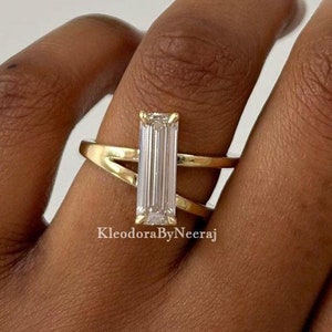 2.00 Ct Baguette Cut Engagement Ring Long Baguette Moissanite Ring Baguette Diamond Ring 14k White Gold Solitaire Bridle Ring Propose Ring