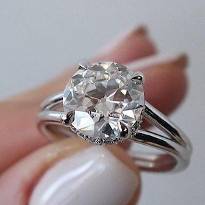 2.00 Ctw Round Old European Cut Moissanite Ring Old Mine Moissanite Ring Hidden Halo Wedding Ring White Gold Antique Engagement Ring VVS1