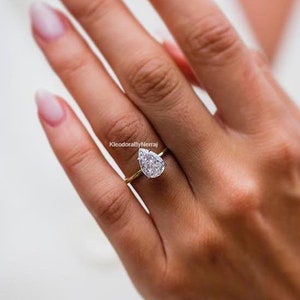 2.00 Carat Solitaire Pear Moissanite Ring/ Yellow Gold Engagement Ring/ Pear Cut Diamond Moissanite Ring/ Unique Diamond Ring/ Propose Ring