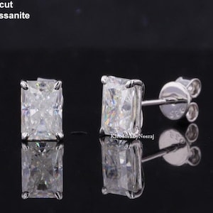 Radiant Cut Moissanite Earring Moissanite Stud Earring 1 + 1 Ct Radiant Cut Stud Earrings Screw Back Yellow Gold Diamond Earring Silver Gift