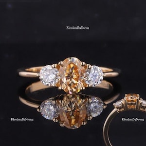 Oval Moissanite Diamant Ring Drei Stein Moissanite Ring 1,75 Ctw Moissanite Ehering Champagner Moissanite Ring Jubiläumsgeschenk