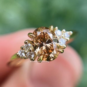 Champagner 1.65 Ctw Braun Moissanit Ring Cluster Einzigartiger Verlobungsring Ovalschliff Braun Champagner Diamantring Oval Moissanite Ring für Frau