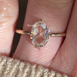 Solitaire roos geslepen diamanten ring 2,00 kt ovale roos geslepen verlovingsring antieke roos geslepen moissaniet ring bruiloft roos geslepen ring 14k geel goud