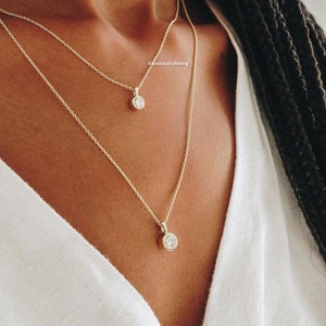 1.00 Carat Round Cut Diamond Moissanite Necklace Solitaire Diamond Necklace Dainty Diamond Bezel Set Necklace 18&quot; Chain  Minimalist Necklace