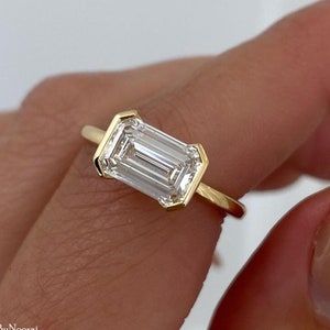 2.00 Ct Bezel Set Moissanite Ring Emerald Cut Moissanite Ring Emerald Cut Solitaire Moissanite Engagement Ring 14k Yellow Gold Wedding Ring