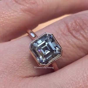 3.00 Ct Solitaire Gray Asscher Cut Moissanite Ring Grey Moissanite Ring Asscher Cut Gray Moissanite Engagement Ring Bezel Set Wedding Ring