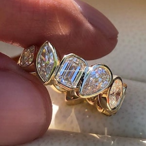 Multi Stone Bezel Set Moissanite Band 5.00 CTW Multi Shape Moissanite Engagement Ring Full Eternity Moissanite Wedding Band Diamond Band