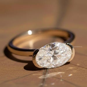 Oval Cut Moissanite Wedding Ring Bezel Set Moissanite Ring 2.00 Ct Moissanite Engagement Ring Solitaire Moissanite Ring East West Stone Ring