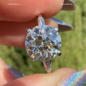 3.00 Ctw Round Cut Moissanite Three Stone Wedding Ring Old European Moissanite Ring Old Mine Cut Diamond Ring Silver Antique Engagement Ring