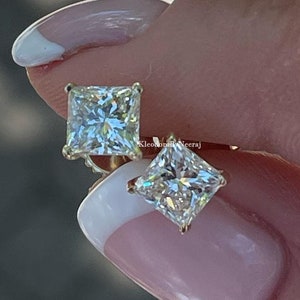 Princess Moissanite Stud Earring Princess Cut Moissanite Earring 1 + 1 Ct Princess Cut Stud Earring Diamond Earring 14k Yellow Gold Gift