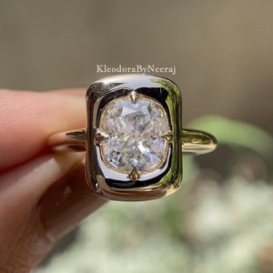 2.00 Ct Cushion Moissanite Engagement Ring Art Deco Bridle Wedding Ring Bezel Set Moissanite Cushion Cut Ring Solitaire Diamond Ring VVS1
