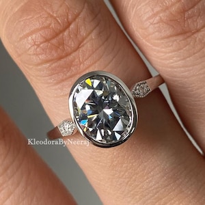 3.00 Ctw Oval Cut Gray Moissanite Ring Grey Moissanite Ring Silver Oval Bezel Set Engagement Ring Moissanite Diamond Wedding Ring For Women